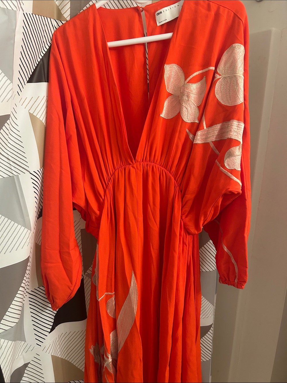 Orange Floral Deep V Long Sleeve Maxi Dress